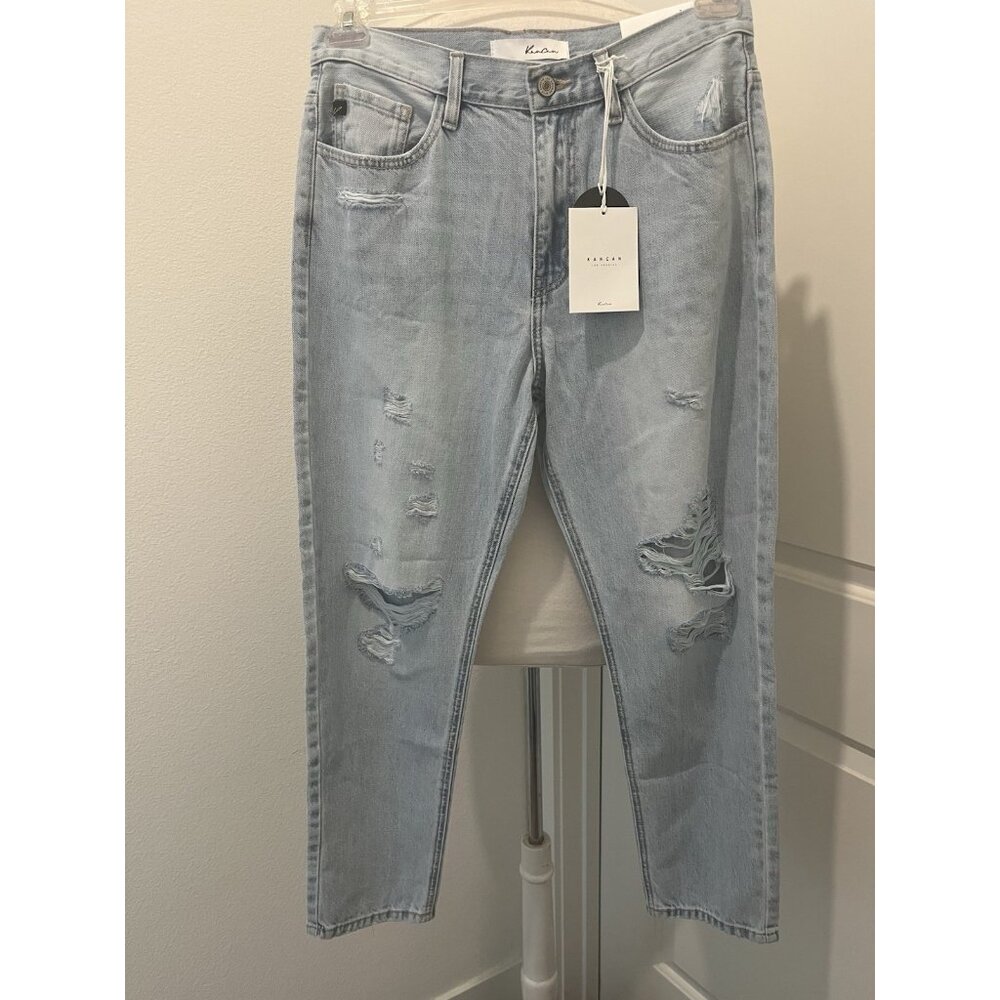 Kancan Mom Jeans 7/27 Light Blue High Waist Relaxed Thigh Tapered Leg 100% Cotto